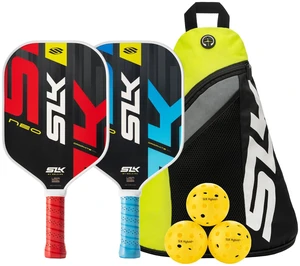 SLK Neo Paddle Set of 2 | Graphite Red Blue + Sling Bag | Graphite pickle ball rackets 2 pack + 3 outdoor pickleballs + pickleball bag SLK Neo Paddle Set of 2 | Graphite Red Blue + Sling Bag | Graphite pickle ball rackets 2 pack + 3 outdoor pickleballs + pickleball bag