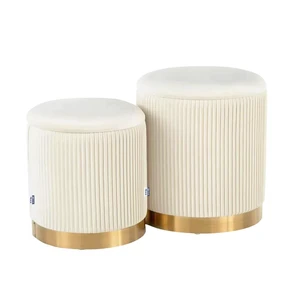 Round Ottoman with Storage Set of 2 White Vanity Stool Foot Rest | Removable Lid, Gold and White Ottoman,Hidden Storage Stool, Small Coffee Table for Living Room,Nest Packing, Assembly Free Round Ottoman with Storage Set of 2 White Vanity Stool Foot Rest | Removable Lid, Gold and White Ottoman,Hidden Storage Stool, Small Coffee Table for Living Room,Nest Packing, Assembly Free