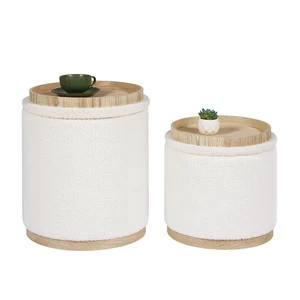 Round Storage Ottoman Set of 2, Cream Boucle Stools with Tray | Round Ottoman with Removable Tray and Hidden Storage for Bedroom, Living Room or Dorm Round Storage Ottoman Set of 2, Cream Boucle Stools with Tray | Round Ottoman with Removable Tray and Hidden Storage for Bedroom, Living Room or Dorm
