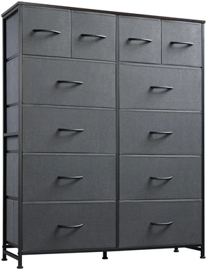 12 Drawer Tall Fabric Dresser Bedroom Storage Chest, Dark Grey | 12-drawer tall fabric dresser with wood top and steel frame, P2 grade board, ideal for bedroom closet living room storage 12 Drawer Tall Fabric Dresser Bedroom Storage Chest, Dark Grey | 12-drawer tall fabric dresser with wood top and steel frame, P2 grade board, ideal for bedroom closet living room storage