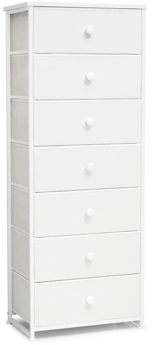 Fabric Dresser for Bedroom, 7-Drawer Tall Vertical Storage Tower (White) | Wooden Top, Steel Frame, Easy Pull Bin,Organizer Unit for Living Room, Hallway, Entryway, Nursery, Closets Fabric Dresser for Bedroom, 7-Drawer Tall Vertical Storage Tower (White) | Wooden Top, Steel Frame, Easy Pull Bin,Organizer Unit for Living Room, Hallway, Entryway, Nursery, Closets