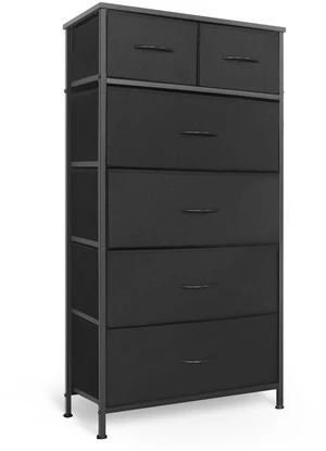 Tall Dresser for Bedroom, Vertical Storage Organizer Tower with 6 Drawers, Chest of Drawers with Fabric Bins, Steel Frame, Wood Top for Bedroom, Closet, Entryway- Black Tall Dresser for Bedroom, Vertical Storage Organizer Tower with 6 Drawers, Chest of Drawers with Fabric Bins, Steel Frame, Wood Top for Bedroom, Closet, Entryway- Black