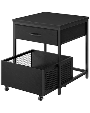 End Table, 19.7 Inch Square Side Table, Mini Fridge Stand with Storage, Nightstand with Mobile Basket Cart, for Living Room, Bedroom, Black TBZ55BB End Table, 19.7 Inch Square Side Table, Mini Fridge Stand with Storage, Nightstand with Mobile Basket Cart, for Living Room, Bedroom, Black TBZ55BB
