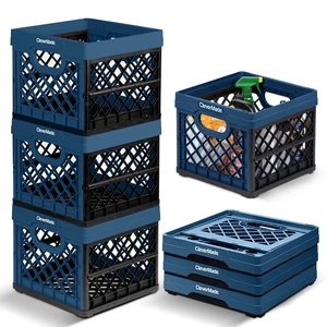 Collapsible Milk Crates For Storage, 25L 3 Pack, 50 lb, Ocean | Milk Crates For Classroom, Trunk Storage, File Crate | Built-In Rails Hold Letter Folders | Stack Open or Folded Collapsible Milk Crates For Storage, 25L 3 Pack, 50 lb, Ocean | Milk Crates For Classroom, Trunk Storage, File Crate | Built-In Rails Hold Letter Folders | Stack Open or Folded
