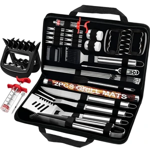 28Pcs Grilling Accessories in Bag with Meat Injector, Barbecue Claws, Mats, Thermometer for Smoker, Camping BBQ Grill Utensils Set Dad Gifts for Christmas Birthday Grilling Gifts for Men Silver 28Pcs Grilling Accessories in Bag with Meat Injector, Barbecue Claws, Mats, Thermometer for Smoker, Camping BBQ Grill Utensils Set Dad Gifts for Christmas Birthday Grilling Gifts for Men Silver