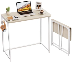 Folding Desk, 31.5" Foldable Computer Table for Small Spaces, Oak | Easy Assembly and Fold, Sturdy Home office desks for Study Bedroom Dorm Space Saving Writing Work Apartment Folding Desk, 31.5" Foldable Computer Table for Small Spaces, Oak | Easy Assembly and Fold, Sturdy Home office desks for Study Bedroom Dorm Space Saving Writing Work Apartment