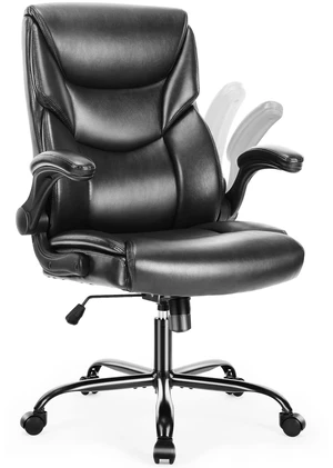 Leather Office Chair, Desk Chair Lumbar Support, Black | Adjustable Flip-up Armrest, Swivel Task, Strong Metal Base, Executive Computer, Ergonomic, Comfortable Modern Leather Office Chair, Desk Chair Lumbar Support, Black | Adjustable Flip-up Armrest, Swivel Task, Strong Metal Base, Executive Computer, Ergonomic, Comfortable Modern