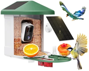 Smart Bird Feeder with Camera - AI Identify Birds Species, Solar Powered Bird House with Cam, 2L Large Capacity, 2K HD Video Live Stream, Instant Arrival Alerts - Green Smart Bird Feeder with Camera - AI Identify Birds Species, Solar Powered Bird House with Cam, 2L Large Capacity, 2K HD Video Live Stream, Instant Arrival Alerts - Green