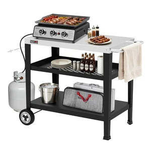 PC3404S Outdoor Grill Table, 3-Shelf Grill Cart with Wheels | 34 x 20in Pizza Oven Table, Stainless Steel Tabletop, Black, Trash Bag Holder, 176 lbs Capacity, for Griddles & Patio BBQ PC3404S Outdoor Grill Table, 3-Shelf Grill Cart with Wheels | 34 x 20in Pizza Oven Table, Stainless Steel Tabletop, Black, Trash Bag Holder, 176 lbs Capacity, for Griddles & Patio BBQ