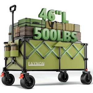 46" L Collapsible Foldable Extended Wagon, 500LB Weight Capacity with 280L Heavy Duty Folding Cart,Utility Wagon with All-Terrain Beach Wheel & Drink Holders,Green 46" L Collapsible Foldable Extended Wagon, 500LB Weight Capacity with 280L Heavy Duty Folding Cart,Utility Wagon with All-Terrain Beach Wheel & Drink Holders,Green