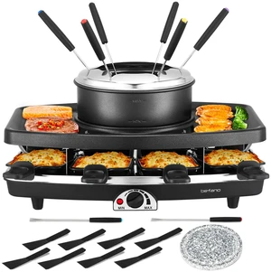 Electric Raclette Grill With Fondue Pot, 1100W Table Grill for 8 Peopl | 3-In-1 Raclette, Fondue And Grill Design, 1100W Heating, 8 Serving Pans, Adjustable Temperature for Indoor Gatherings Electric Raclette Grill With Fondue Pot, 1100W Table Grill for 8 Peopl | 3-In-1 Raclette, Fondue And Grill Design, 1100W Heating, 8 Serving Pans, Adjustable Temperature for Indoor Gatherings