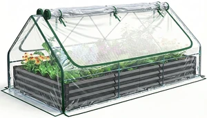 Raised Garden Bed with Cover Galvanized Planter Box 8x4x1ft | Metal Planter Bottomless Box Kit w/ Mini Greenhouse Outdoor Clear Raised Garden Bed with Cover Galvanized Planter Box 8x4x1ft | Metal Planter Bottomless Box Kit w/ Mini Greenhouse Outdoor Clear