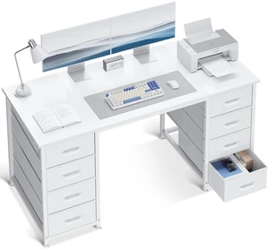 48 Inch White Computer Desk with 8 Fabric Drawers, Modern Office Desk with Large Storage for Home Office, Study, Gaming, White 48 Inch White Computer Desk with 8 Fabric Drawers, Modern Office Desk with Large Storage for Home Office, Study, Gaming, White