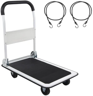 Foldable Push Cart Platform Cart 330lbs Capacity with 2 Ropes | 4 Wheels, 28.7"x18.5"x32.3", Small Flatbed Cart, Protable, White Foldable Push Cart Platform Cart 330lbs Capacity with 2 Ropes | 4 Wheels, 28.7"x18.5"x32.3", Small Flatbed Cart, Protable, White
