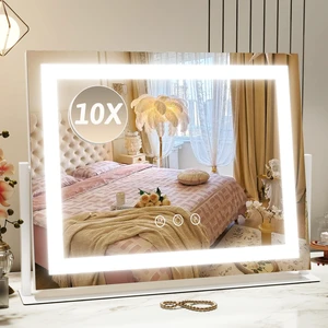 Vanity Mirror with Lights 22"x18", Lighted Makeup Mirror with 10X Magnification, Smart Touch 3 Colors Dimmable, 360° Rotation, Women Gift, Dresser Mount, Bathroom (White) Vanity Mirror with Lights 22"x18", Lighted Makeup Mirror with 10X Magnification, Smart Touch 3 Colors Dimmable, 360° Rotation, Women Gift, Dresser Mount, Bathroom (White)