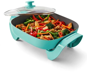 12" 5QT Nonstick Electric Skillet with Glass Lid, Turquoise | PFAS-Free Ceramic Nonstick Coated Interior, Adjustable Temperature Control, Extra Deep, Rapid Heat, 12"x12" Surface 12" 5QT Nonstick Electric Skillet with Glass Lid, Turquoise | PFAS-Free Ceramic Nonstick Coated Interior, Adjustable Temperature Control, Extra Deep, Rapid Heat, 12"x12" Surface