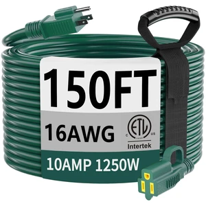 16/3 Gauge Indoor Outdoor Green Extension Cord 150 ft Waterproof | Flexible Cold-Resistant Appliance Extension Cord Outside, 10A 1250W 16AWG SJTW, 3 Prong Electric Cable for Christmas, ETL 16/3 Gauge Indoor Outdoor Green Extension Cord 150 ft Waterproof | Flexible Cold-Resistant Appliance Extension Cord Outside, 10A 1250W 16AWG SJTW, 3 Prong Electric Cable for Christmas, ETL