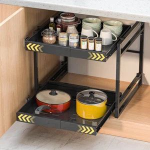 2 Tier Pull Out Cabinet Organizer, 21 inch Depth Slide Out Shelves | Expandable 14"-22.5" Wide, Heavy-Duty Cabinet Drawers for Kitchen Pots, Pans & Pantry Storage, Black 2 Tier Pull Out Cabinet Organizer, 21 inch Depth Slide Out Shelves | Expandable 14"-22.5" Wide, Heavy-Duty Cabinet Drawers for Kitchen Pots, Pans & Pantry Storage, Black