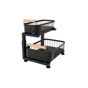 Premium Large Under Sink Organizer, 2-Tier Pull Out, Adjustable | Heavy-duty carbon steel, 7 adjustable heights and smooth ball-bearing sliding baskets for kitchen and bathroom cabinets