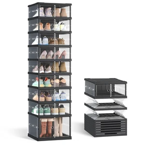 Foldable Shoe Storage Organizer, 9-Tier for 18 Pairs | Stackable Sneaker Cabinet with Magnetic Door, Plastic Bins for Closet, Entryway, Ink Black, DENNYS Collection ULSP918BH01 Foldable Shoe Storage Organizer, 9-Tier for 18 Pairs | Stackable Sneaker Cabinet with Magnetic Door, Plastic Bins for Closet, Entryway, Ink Black, DENNYS Collection ULSP918BH01