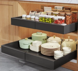 2 Pack Pull Out Cabinet Organizers 21"Deep with Raising Pad for Framed Cabinets,Expandable Slide Out Drawers Upgrade 3 Slide Rails,Roll Out Shelves Adhesive,Adjustable Width 12"-20.45" Black 2 Pack Pull Out Cabinet Organizers 21"Deep with Raising Pad for Framed Cabinets,Expandable Slide Out Drawers Upgrade 3 Slide Rails,Roll Out Shelves Adhesive,Adjustable Width 12"-20.45" Black