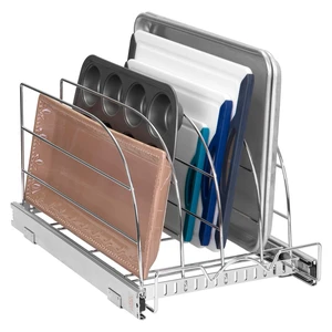 Pull Out Organizer for Bakeware, Cutting Board and Trays, 12.5W x 21D | Stores Cutting Board and Trays, Adjustable Dividers, Heavy Duty, Lifetime Limited Warranty - For Narrow Cabinet Spaces Pull Out Organizer for Bakeware, Cutting Board and Trays, 12.5W x 21D | Stores Cutting Board and Trays, Adjustable Dividers, Heavy Duty, Lifetime Limited Warranty - For Narrow Cabinet Spaces