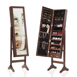 Freestanding Jewelry Organizer Cabinet with Full Length Mirror | Standing Jewelry Armoire, Lockable, 47.3" Mirror with Storage, 2 Drawers, 3 Adjustable Angles (13°/23°/30°), Rustic Brown Freestanding Jewelry Organizer Cabinet with Full Length Mirror | Standing Jewelry Armoire, Lockable, 47.3" Mirror with Storage, 2 Drawers, 3 Adjustable Angles (13°/23°/30°), Rustic Brown