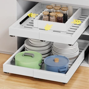 2 Pack Pull Out Cabinet Organizer, Expandable Width (11.4"-18.9") Depth (16.3"-21.7") Pull out Drawers for Cabinets with 3 Rails, No Drill Adhesive Film or Nail Slide out Drawers for Kitchen, Pantry 2 Pack Pull Out Cabinet Organizer, Expandable Width (11.4"-18.9") Depth (16.3"-21.7") Pull out Drawers for Cabinets with 3 Rails, No Drill Adhesive Film or Nail Slide out Drawers for Kitchen, Pantry