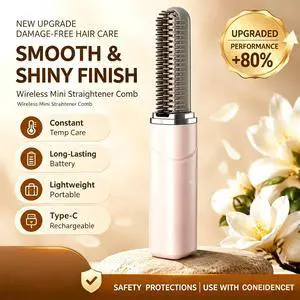 SOEWIOU Pink Mini Heated Hair Straightener Brush, Cordless Rechargeable 2in1 Straightening Curling Comb, Keratin Coating Constant Temp Portable Travel Hair Styling Tool SOEWIOU Pink Mini Heated Hair Straightener Brush, Cordless Rechargeable 2in1 Straightening Curling Comb, Keratin Coating Constant Temp Portable Travel Hair Styling Tool