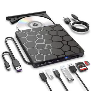 JKNJX External DVD Drive,USB 3.0 and Type-C CD Burner Player USB 3.0 with 4 USB Ports and 2 TF/SD Card Slots,Portable Slim Optical Disk Drive for Laptop Mac PC Windows Linux OS JKNJX External DVD Drive,USB 3.0 and Type-C CD Burner Player USB 3.0 with 4 USB Ports and 2 TF/SD Card Slots,Portable Slim Optical Disk Drive for Laptop Mac PC Windows Linux OS