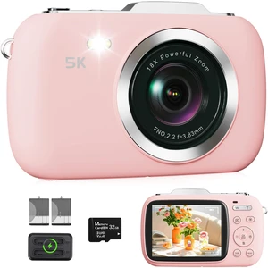 Digital Camera 5K 80MP 18X Zoom UHD Autofocus Video Camara 2.8" LCD Vlogging Camera for Kids, Compact with Flash, 32GB Card & 2 Batteries, Christmas Birthday for Teens, Kids & Girls, Pink Digital Camera 5K 80MP 18X Zoom UHD Autofocus Video Camara 2.8" LCD Vlogging Camera for Kids, Compact with Flash, 32GB Card & 2 Batteries, Christmas Birthday for Teens, Kids & Girls, Pink