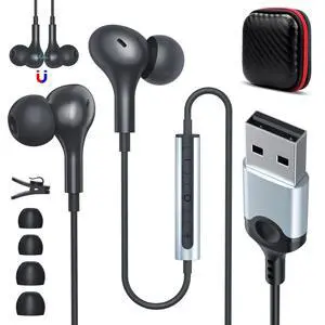 Earbuds Wired with Microphone for PC 7.5 Ft Cable, Black Earbuds Wired with Microphone for PC 7.5 Ft Cable, Black