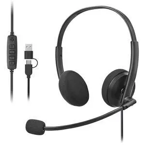 USB Computer Headset with Noise Cancelling Microphone for PC, Call Center Headphones for Office Zoom Skype Teams, Online Class, Lightweight with USB/Type-c Jack & Volume Control USB Computer Headset with Noise Cancelling Microphone for PC, Call Center Headphones for Office Zoom Skype Teams, Online Class, Lightweight with USB/Type-c Jack & Volume Control