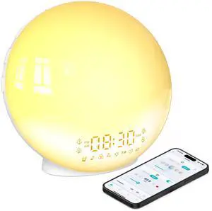Smart Sunrise Alarm Clock with No Signup APP Control & Wake-Up Light, 4 Alarms, White Noise, FM Radio, Wireless Speaker, White Smart Sunrise Alarm Clock with No Signup APP Control & Wake-Up Light, 4 Alarms, White Noise, FM Radio, Wireless Speaker, White