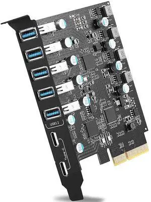 10Gbps PCIe USB 3.2/3.1 Gen 2 Expansion Card 7-Ports (2X USB C and 5X Type-A) PCI Express Card Type C PCI-e USB3 Hub Controller Adapter 4 Independent Power Module 10Gbps PCIe USB 3.2/3.1 Gen 2 Expansion Card 7-Ports (2X USB C and 5X Type-A) PCI Express Card Type C PCI-e USB3 Hub Controller Adapter 4 Independent Power Module