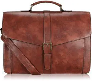 ESTARER Men's Leather Briefcase 15.6 Inch Laptop Messenger Bag for Office/Business/Travel, Professional Leather Computer Briefcase-type Portfolios, Vintage Brown ESTARER Men's Leather Briefcase 15.6 Inch Laptop Messenger Bag for Office/Business/Travel, Professional Leather Computer Briefcase-type Portfolios, Vintage Brown