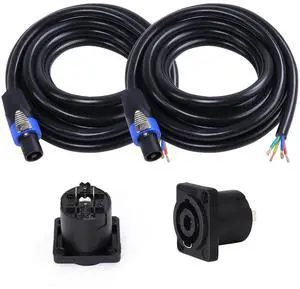 SUNNAREPOON 12 Feet Speakon Cable to Bare Wire, 12 Gauge 4 Wires SpeakON Twist Lock Plug to Open End Cables with NL4MP Socket, for Chuchero, Home Audio, PA, DJ, Stage - 2 Pack 4 Conductors SUNNAREPOON 12 Feet Speakon Cable to Bare Wire, 12 Gauge 4 Wires SpeakON Twist Lock Plug to Open End Cables with NL4MP Socket, for Chuchero, Home Audio, PA, DJ, Stage - 2 Pack 4 Conductors