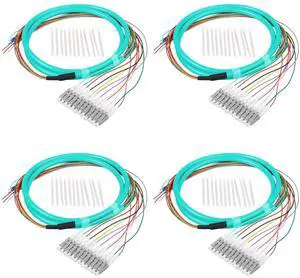 Duogalia 4-Pack LC/OM3 Fiber Optic Pigtail, 1.2m 12 Strand Multimode 50/125 Fiber Pigtail, 12 Color-Coded Fiber Patch Cords for Fusion Splicing Duogalia 4-Pack LC/OM3 Fiber Optic Pigtail, 1.2m 12 Strand Multimode 50/125 Fiber Pigtail, 12 Color-Coded Fiber Patch Cords for Fusion Splicing