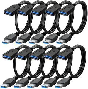 SaiTech IT 10 Pack Short Length 1 Feet USB 3.0 Extension Cable, USB 3.0 A Male to Female Extender Bulk USB Extension Cable SaiTech IT 10 Pack Short Length 1 Feet USB 3.0 Extension Cable, USB 3.0 A Male to Female Extender Bulk USB Extension Cable