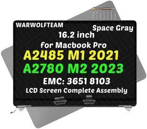 WARWOLFTEAM 16.2" Compatible with MacBook Pro Retina M1 2021 A2485 EMC 3651 M2 2023 A2780 EMC 8103 3456 x 2234 661-21968 661-32187 LCD Screen Display Replacement Complete Assembly(Space Gray) WARWOLFTEAM 16.2" Compatible with MacBook Pro Retina M1 2021 A2485 EMC 3651 M2 2023 A2780 EMC 8103 3456 x 2234 661-21968 661-32187 LCD Screen Display Replacement Complete Assembly(Space Gray)