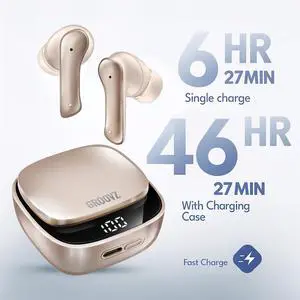 Groovz Plus True Wireless Earbuds with Wireless Charging Case - Designed in the USA - IPX4 Water Resistant Bluetooth Earbuds Compatible with Apple & Android - 46Hr Battery - Dual Microph Groovz Plus True Wireless Earbuds with Wireless Charging Case - Designed in the USA - IPX4 Water Resistant Bluetooth Earbuds Compatible with Apple & Android - 46Hr Battery - Dual Microph
