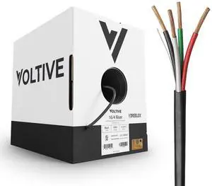 Voltive 16/4 Speaker Wire, Riser CL3R, Black, 500ft - 16AWG, 4 Conductors, Stranded Oxygen-Free Copper, UL Listed - V-1273-1 Voltive 16/4 Speaker Wire, Riser CL3R, Black, 500ft - 16AWG, 4 Conductors, Stranded Oxygen-Free Copper, UL Listed - V-1273-1