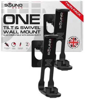 Sound Bass 2 x ONE, ONE Gen 2, ONE SL, Play:1 Wall Mount Bracket, Twin Pack, Black, Compatible with Sonos ONE, ONE Gen 2, ONE SL & Play 1 Sound Bass 2 x ONE, ONE Gen 2, ONE SL, Play:1 Wall Mount Bracket, Twin Pack, Black, Compatible with Sonos ONE, ONE Gen 2, ONE SL & Play 1
