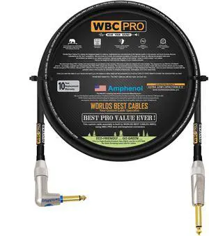 6 Foot - WBC-PRO-Guitar 20 AWG - Low-Cap (18pF/ft) Pro-Grade Graphite-Based - Dual-Shielded Guitar Bass Instrument Cable w/Amphenol Straight - Angled (Silent) Inch (6.35mm) Gold TS Plugs 6 Foot - WBC-PRO-Guitar 20 AWG - Low-Cap (18pF/ft) Pro-Grade Graphite-Based - Dual-Shielded Guitar Bass Instrument Cable w/Amphenol Straight - Angled (Silent) Inch (6.35mm) Gold TS Plugs