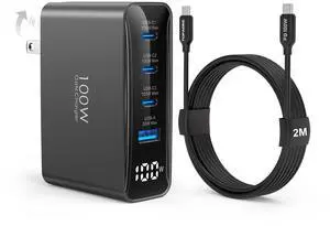 TOPADRE 100W USB C Charger Fast Charger with 2M 100W Cable, 4-Port GaN III PD C harger, HD Display, Foldable Plug, FCC UL Certified, for iPhone, iPad, Galaxy S24, MacBook, Dell and More, Black TOPADRE 100W USB C Charger Fast Charger with 2M 100W Cable, 4-Port GaN III PD C harger, HD Display, Foldable Plug, FCC UL Certified, for iPhone, iPad, Galaxy S24, MacBook, Dell and More, Black