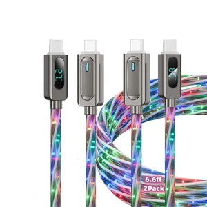 Light Up USB-C Cable 2Pack 6.6ft LED Charger RGB USBC to USBC Charging Cord Light Up USB-C Cable 2Pack 6.6ft LED Charger RGB USBC to USBC Charging Cord