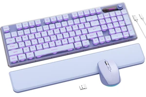 Wireless Keyboard and Mouse Combo - 9 Backlit Effects, Wrist Rest, Double-Shot Keycaps, Metal Panel, Long-Lasting Rechargeable, 2.4G Keyboard Mouse Set for Windows Mac PC Laptop Sablute (Purpl Wireless Keyboard and Mouse Combo - 9 Backlit Effects, Wrist Rest, Double-Shot Keycaps, Metal Panel, Long-Lasting Rechargeable, 2.4G Keyboard Mouse Set for Windows Mac PC Laptop Sablute (Purpl