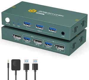 KVM Switch 1 Monitors 2 Computers Displayport 8K@60Hz, USB3.0 KVM Switch Displayport with 3 USB 3.0 Ports EDID Adaptive Sharing Mouse Keyboard and Monitor Plug and Play KVM Switch 1 Monitors 2 Computers Displayport 8K@60Hz, USB3.0 KVM Switch Displayport with 3 USB 3.0 Ports EDID Adaptive Sharing Mouse Keyboard and Monitor Plug and Play