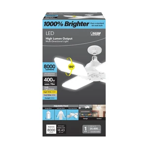 Feit Electric LED Garage Light, Multiple Adjustable Panels, E26 Base, Ideal for Garage, Workshop, Shed, 25,000-Hour Lifetime Feit Electric LED Garage Light, Multiple Adjustable Panels, E26 Base, Ideal for Garage, Workshop, Shed, 25,000-Hour Lifetime