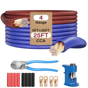 4 AWG Gauge Battery Cable Wire Kit 20 Ft Blue+5 Ft Brown, Primary Automotive Power & Ground Wire CCA All-in-One Set,Soft for Car Audio RV Amp Marine Inverter +Lugs, Heat Shrink, Cutter &Crimping Tool 4 AWG Gauge Battery Cable Wire Kit 20 Ft Blue+5 Ft Brown, Primary Automotive Power & Ground Wire CCA All-in-One Set,Soft for Car Audio RV Amp Marine Inverter +Lugs, Heat Shrink, Cutter &Crimping Tool